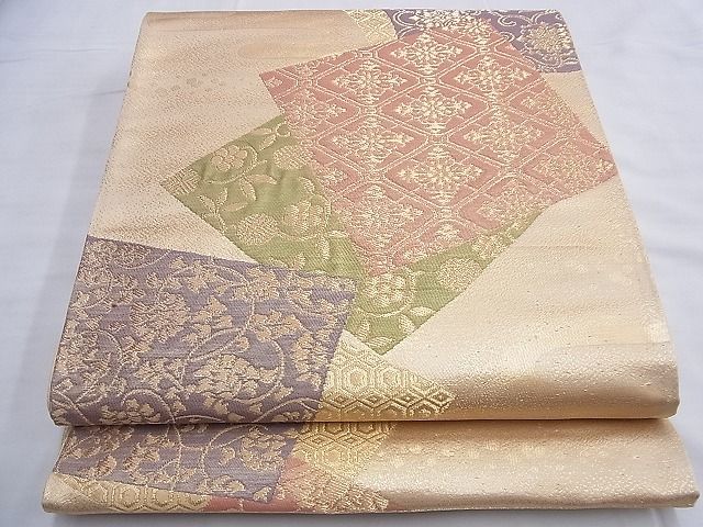 平和屋着物◎西陣 六通柄袋帯 名物裂色紙散らし 金糸 逸品 BAAG4142du