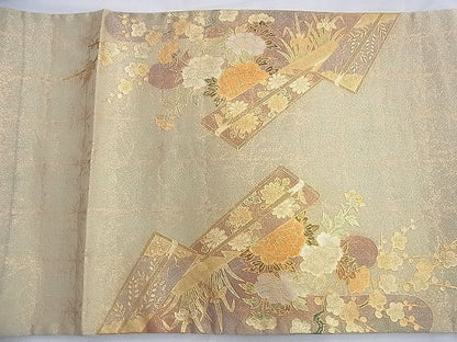 平和屋着物◎太鼓柄袋帯 扇御所車飛鶴花文 金彩 逸品 BAAG4148du