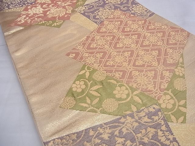 平和屋着物◎西陣 六通柄袋帯 名物裂色紙散らし 金糸 逸品 BAAG4142du