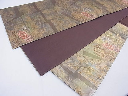 平和屋着物◎六通柄袋帯 色紙重ね花車文 金糸 逸品 CAAF8268th