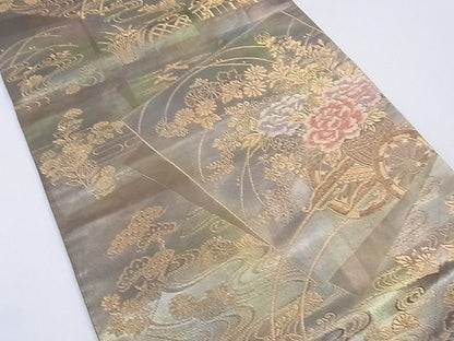 平和屋着物◎六通柄袋帯 色紙重ね花車文 金糸 逸品 CAAF8268th
