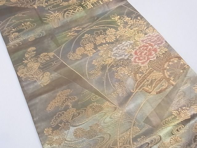 平和屋着物◎六通柄袋帯 色紙重ね花車文 金糸 逸品 CAAF8268th