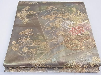 平和屋着物◎六通柄袋帯 色紙重ね花車文 金糸 逸品 CAAF8268th