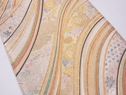 平和屋着物◎六通柄袋帯 流水草花文 金銀糸 逸品 CAAF8311th