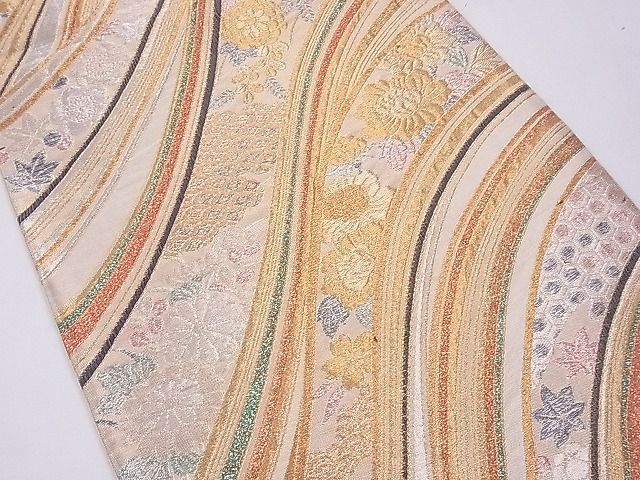 平和屋着物◎六通柄袋帯 流水草花文 金銀糸 逸品 CAAF8311th