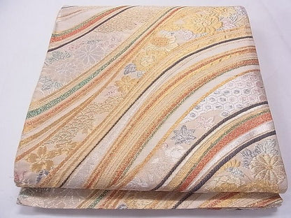 平和屋着物◎六通柄袋帯 流水草花文 金銀糸 逸品 CAAF8311th