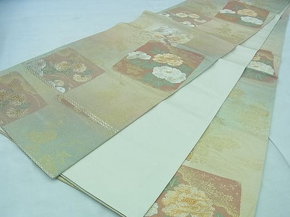 平和屋着物◎六通柄袋帯 色紙重ね花文 金銀糸 逸品 BAAF2195iy