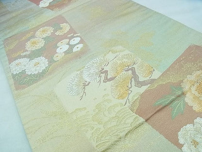 平和屋着物◎六通柄袋帯 色紙重ね花文 金銀糸 逸品 BAAF2195iy