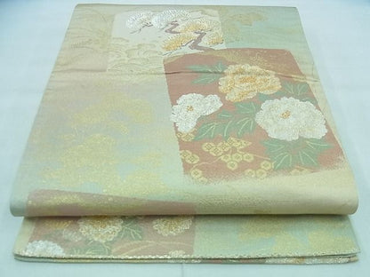 平和屋着物◎六通柄袋帯 色紙重ね花文 金銀糸 逸品 BAAF2195iy