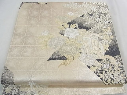 平和屋着物◎六通柄袋帯 御所車流水花文 金銀糸 逸品 CAAE9826yk