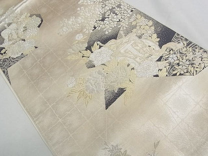 平和屋着物◎六通柄袋帯 御所車流水花文 金銀糸 逸品 CAAE9826yk