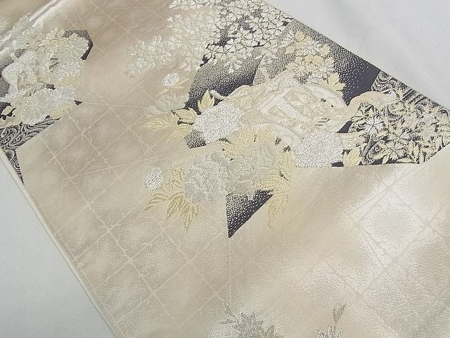 平和屋着物◎六通柄袋帯 御所車流水花文 金銀糸 逸品 CAAE9826yk