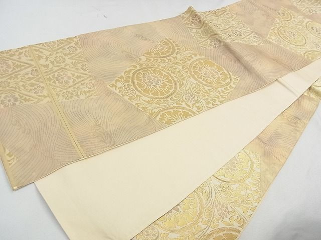 平和屋着物◎西陣の名門 本家加納 六通柄袋帯 色紙立波花唐草文 金糸 逸品 CAAE9821yk
