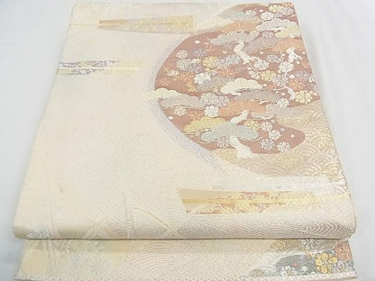 平和屋着物◎六通柄袋帯　流水扇面吉祥花松文　金銀糸　逸品　CAAE9831yk