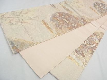 平和屋着物◎六通柄袋帯　流水扇面吉祥花松文　金銀糸　逸品　CAAE9831yk