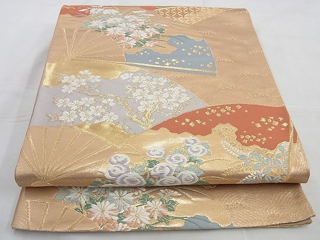 平和屋着物◎六通柄袋帯 唐織 扇面花文 金銀糸 逸品 BAAF2011iy