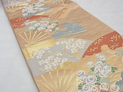 平和屋着物◎六通柄袋帯 唐織 扇面花文 金銀糸 逸品 BAAF2011iy