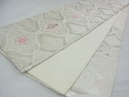 平和屋着物◎六通柄袋帯 唐織 向かい鳳凰花唐草文 銀糸 逸品 BAAF2043iy