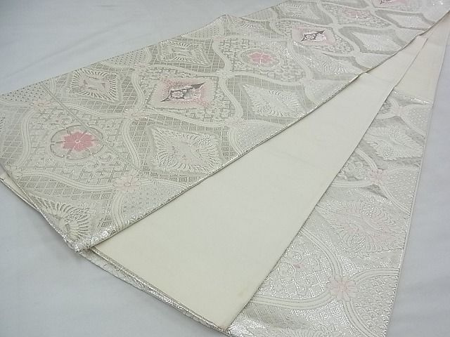 平和屋着物◎六通柄袋帯 唐織 向かい鳳凰花唐草文 銀糸 逸品 BAAF2043iy