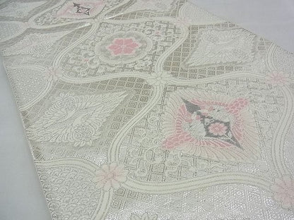 平和屋着物◎六通柄袋帯 唐織 向かい鳳凰花唐草文 銀糸 逸品 BAAF2043iy