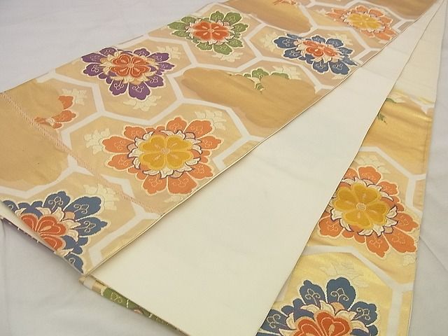 平和屋着物◎六通柄袋帯 唐織 毘沙門亀甲花文 金糸 逸品 BAAF2149iy