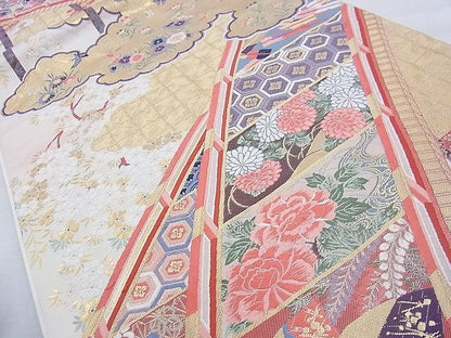平和屋着物◎六通柄袋帯 唐織 渡り橋吉祥花文 金糸 逸品 BAAF2141iy