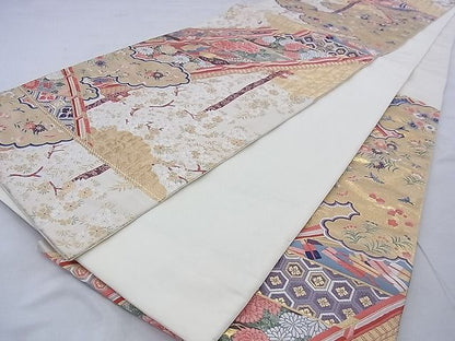 平和屋着物◎六通柄袋帯 唐織 渡り橋吉祥花文 金糸 逸品 BAAF2141iy