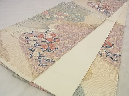 平和屋着物◎六通柄袋帯 唐織 流水秋草文 金糸 逸品 BAAF2157iy