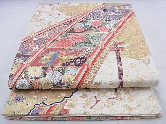 平和屋着物◎六通柄袋帯 唐織 渡り橋吉祥花文 金糸 逸品 BAAF2141iy