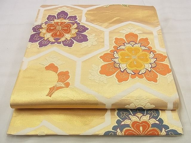 平和屋着物◎六通柄袋帯 唐織 毘沙門亀甲花文 金糸 逸品 BAAF2149iy