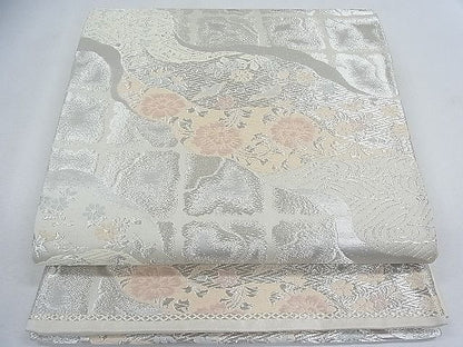 平和屋着物◎六通柄袋帯 流水花鳥文 銀糸 逸品 CAAF5649nb