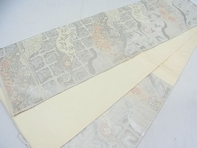 平和屋着物◎六通柄袋帯 流水花鳥文 銀糸 逸品 CAAF5649nb