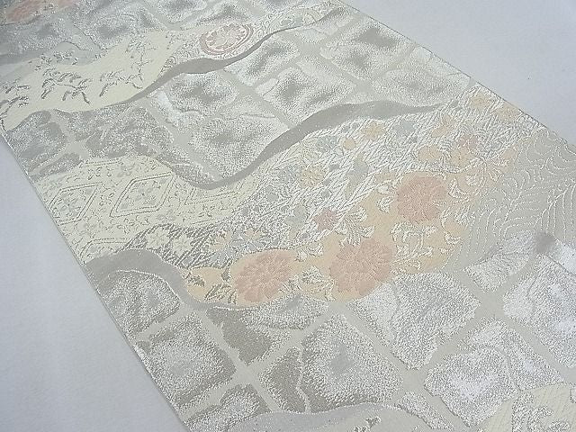 平和屋着物◎六通柄袋帯 流水花鳥文 銀糸 逸品 CAAF5649nb