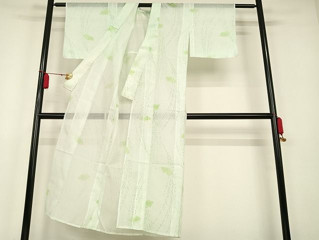 平和屋着物■夏物　小紋　絽　舞扇文　洗える着物　AAAH6922Bph