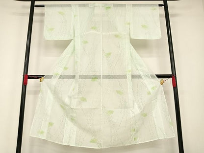 平和屋着物■夏物　小紋　絽　舞扇文　洗える着物　AAAH6922Bph