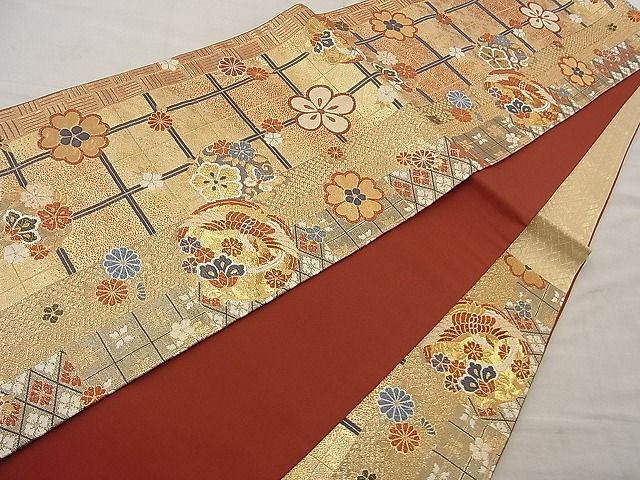 平和屋着物◎六通柄袋帯 唐織 鳳凰花丸文 金糸 逸品 BAAH0010ow