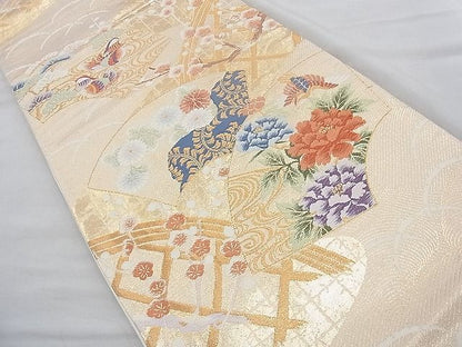 平和屋着物◎六通柄袋帯 唐織 地紙吉祥花文 金糸 逸品 BAAH0088ow