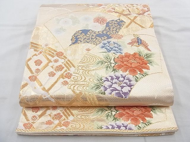平和屋着物◎六通柄袋帯 唐織 地紙吉祥花文 金糸 逸品 BAAH0088ow