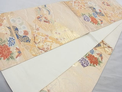 平和屋着物◎六通柄袋帯 唐織 地紙吉祥花文 金糸 逸品 BAAH0088ow