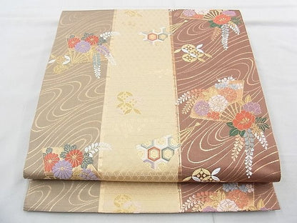 平和屋着物◎六通柄袋帯 唐織 扇面散らし花文 金糸 逸品 BAAH0109ow
