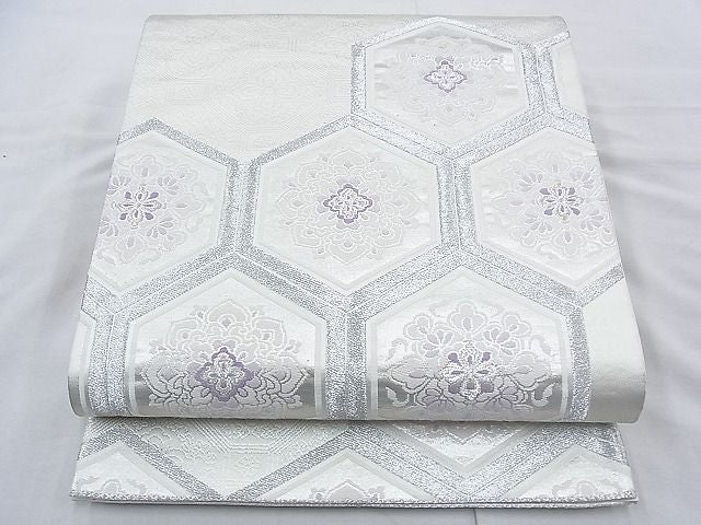 平和屋着物◎六通柄袋帯 唐織 亀甲花唐草文 銀糸 逸品 BAAH0118ow