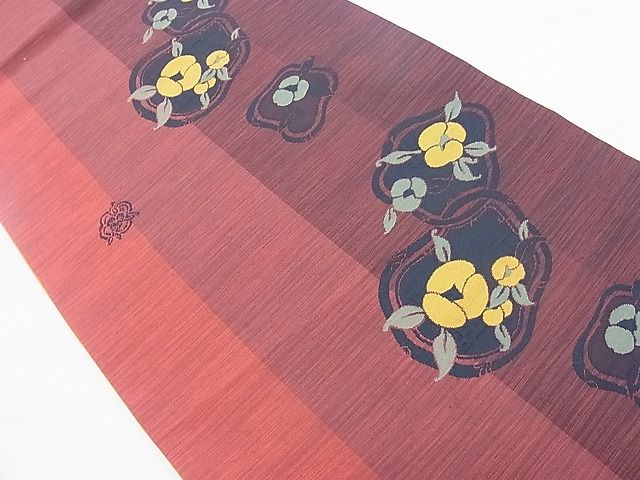 平和屋着物◎六通柄袋帯 ふくれ織 光琳椿 逸品 BAAH0107ow