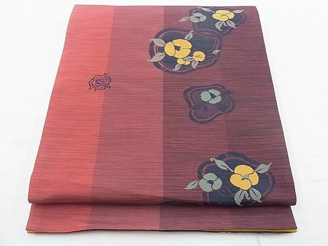 平和屋着物◎六通柄袋帯 ふくれ織 光琳椿 逸品 BAAH0107ow
