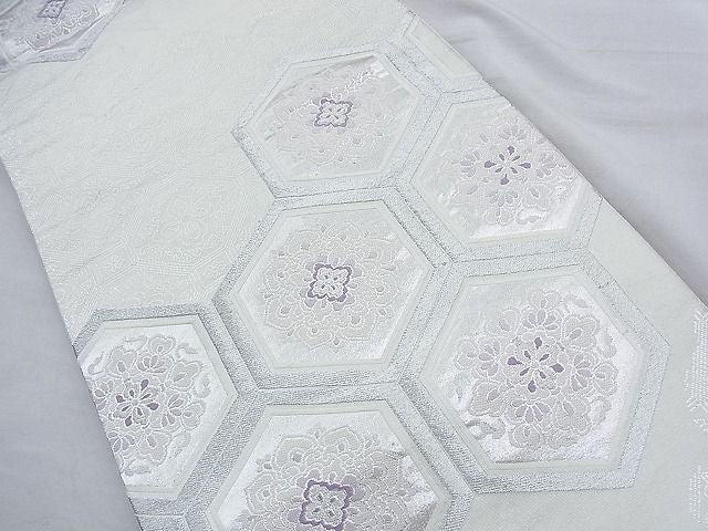 平和屋着物◎六通柄袋帯 唐織 亀甲花唐草文 銀糸 逸品 BAAH0118ow