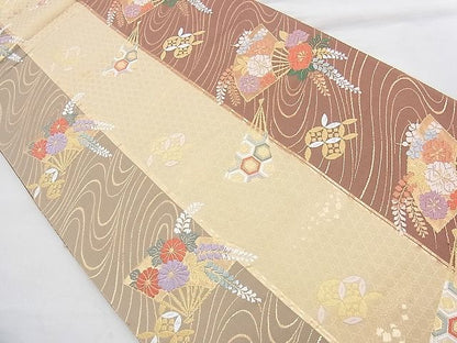 平和屋着物◎六通柄袋帯 唐織 扇面散らし花文 金糸 逸品 BAAH0109ow