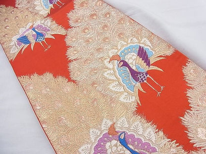 平和屋着物◎六通柄袋帯 唐織 孔雀 金糸 逸品 BAAH0127ow
