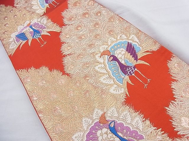 平和屋着物◎六通柄袋帯 唐織 孔雀 金糸 逸品 BAAH0127ow
