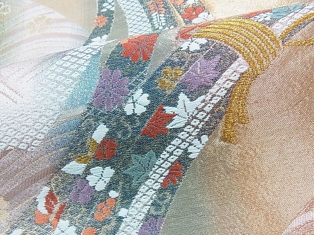 平和屋着物◎六通柄袋帯 唐織 束ね熨斗花蝶文 金糸 逸品 BAAH0140ow