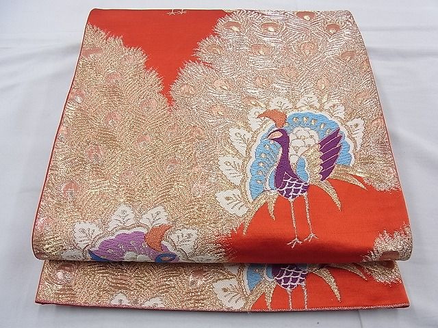 平和屋着物◎六通柄袋帯 唐織 孔雀 金糸 逸品 BAAH0127ow