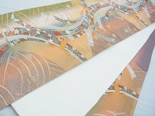 平和屋着物◎六通柄袋帯 唐織 束ね熨斗花蝶文 金糸 逸品 BAAH0140ow